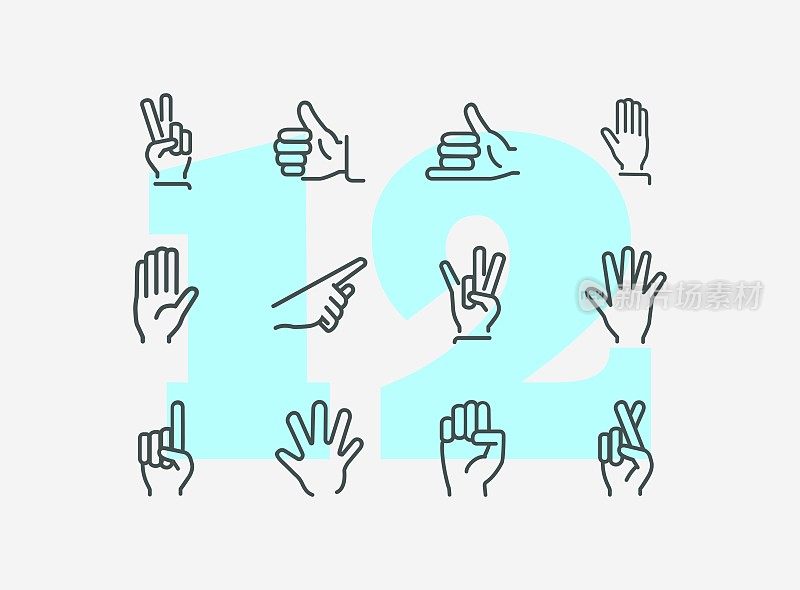 Hands with gestures line icon set